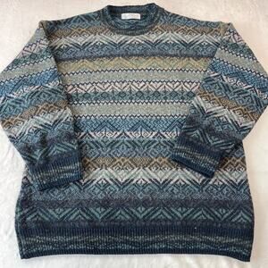 St Michael Marks & Spencer Vintage Men's Wool Sweater sz XL Crew Neck Blue Gray